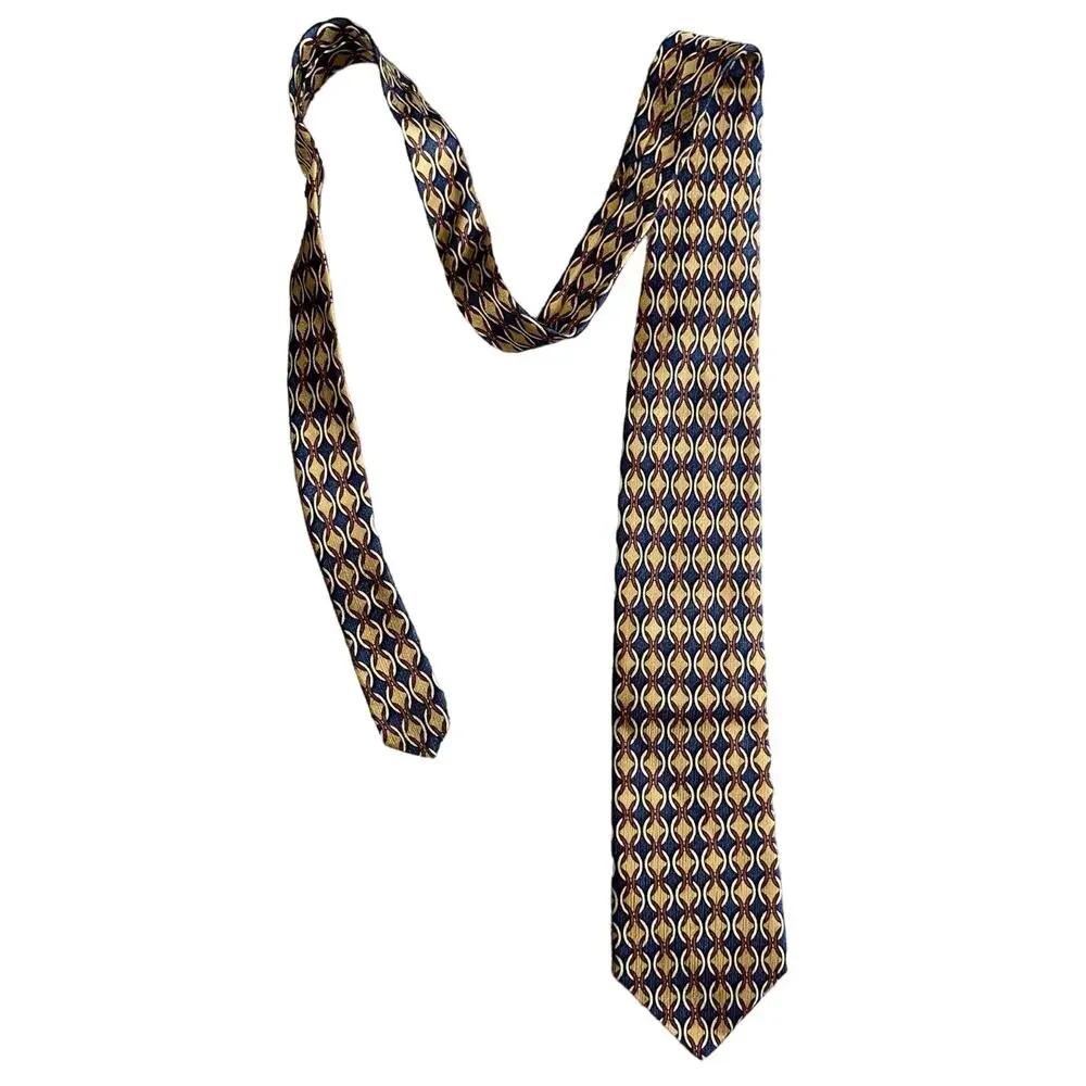 Lands' End Men's Ties Set Of Two 100% Silk Neck Ties Geometric‎ Blue Yellow EUC